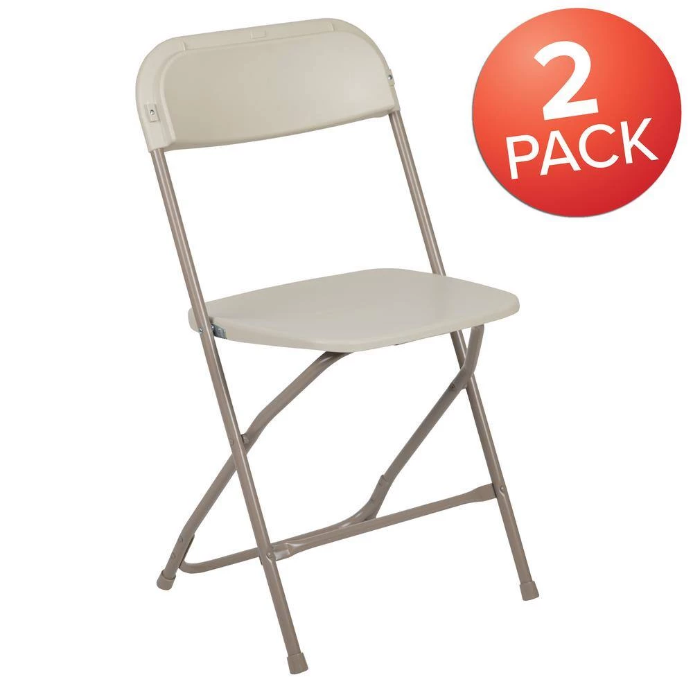 Beige Plastic Seat with Metal Frame Folding Chair (Set of 2) by Carnegy Avenue 6 Beige Plastic Seat with Metal Frame Folding Chair (Set of 2) by Carnegy Avenue - Image 4