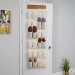 63.58 in. H 12-Pair Beige Canvas Hanging Shoe Organizer by Honey-Can-Do -Carnegy Avenue Sales beige honey can do hanging closet organizers sft 09269 31 1000