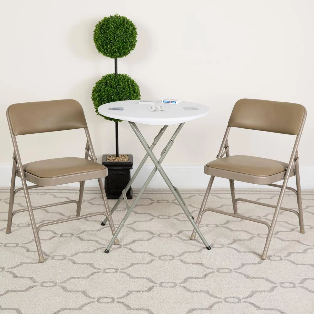 Beige Vinyl/Beige Frame Metal Folding Chair (2-Pack) by Carnegy Avenue 10 Beige Vinyl/Beige Frame Metal Folding Chair (2-Pack) by Carnegy Avenue - Image 8