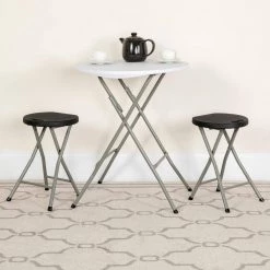 Black Plastic Seat with Metal Frame Folding Chair (Set of 2) by Carnegy Avenue -Carnegy Avenue Sales black carnegy avenue folding chairs cga dad 275021 bl hd c3 1000