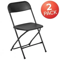 Black Plastic Seat with Metal Frame Folding Chair (Set of 2) by Carnegy Avenue