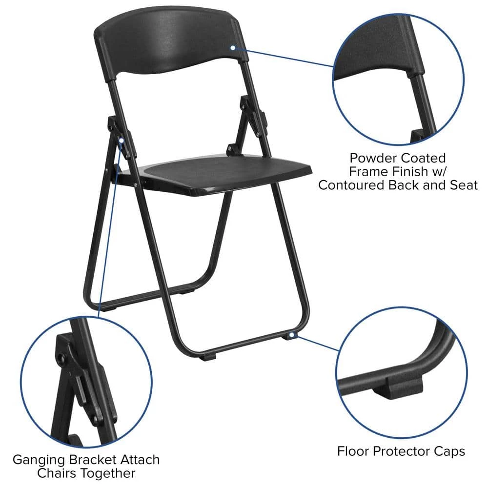 Black Plastic Seat with Metal Frame Folding Chair (Set of 2) by Carnegy Avenue 9 Black Plastic Seat with Metal Frame Folding Chair (Set of 2) by Carnegy Avenue - Image 7
