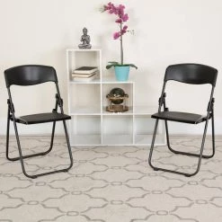 Black Plastic Seat with Metal Frame Folding Chair (Set of 2) by Carnegy Avenue 14 Black Plastic Seat with Metal Frame Folding Chair (Set of 2) by Carnegy Avenue -Carnegy Avenue Sales black carnegy avenue folding chairs cga rut 275039 bl hd c3 1000