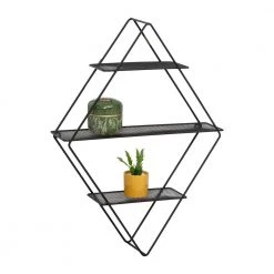 5 in. D x 17.5 in. W x 23.6 in. H Black Steel 3-Tier Floating Diamond Decorative Wall Shelf by Honey-Can-Do