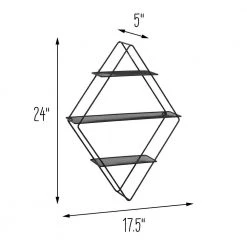 5 in. D x 17.5 in. W x 23.6 in. H Black Steel 3-Tier Floating Diamond Decorative Wall Shelf by Honey-Can-Do -Carnegy Avenue Sales black honey can do decorative shelving shf 09349 76 1000