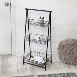 11.8 in. W x 35.8 in. H x 17.3 in. D Black Steel Fold-Able 3-Tier Entry Shelving Unit by Honey-Can-Do -Carnegy Avenue Sales black honey can do freestanding shelving units shf 08580 31 1000