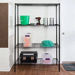 Black Heavy Duty 4-Tier Steel Shelving Unit (48 in. W x 72 in. H x 18 in. D) by Honey-Can-Do 11 Black Heavy Duty 4-Tier Steel Shelving Unit (48 in. W x 72 in. H x 18 in. D) by Honey-Can-Do -Carnegy Avenue Sales black honey can do freestanding shelving units shf 09688 31 1000