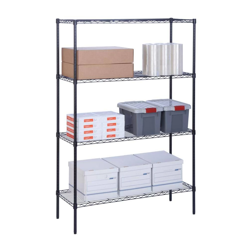 Black Heavy Duty 4-Tier Steel Shelving Unit (48 in. W x 72 in. H x 18 in. D) by Honey-Can-Do 5 Black Heavy Duty 4-Tier Steel Shelving Unit (48 in. W x 72 in. H x 18 in. D) by Honey-Can-Do - Image 3