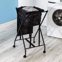 Black Steel and Polycotton Single Bounce Back No Bend Laundry Hamper with Wheels by Honey-Can-Do -Carnegy Avenue Sales black honey can do hampers hmp 09224 31 1000