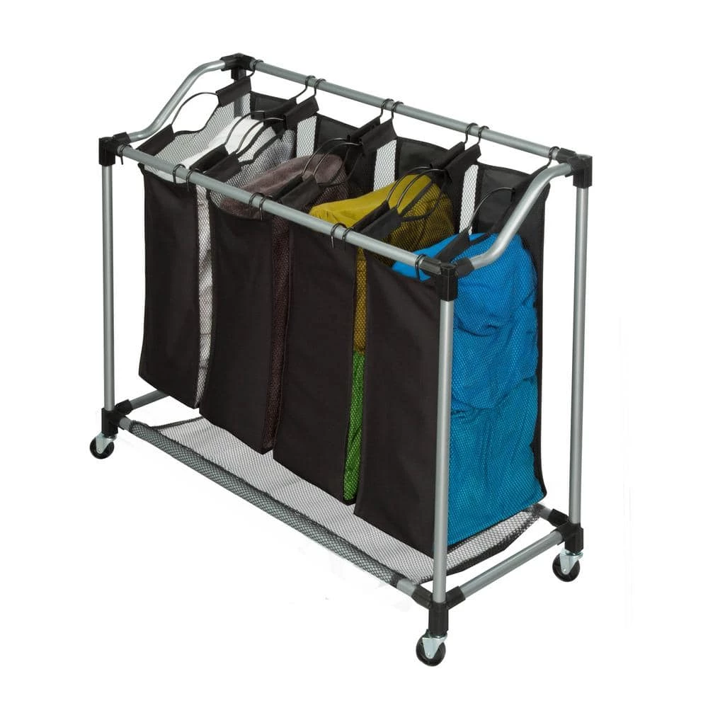 Quad Laundry Sorter with Mesh Bags, Steel/Black by Honey-Can-Do 8 Quad Laundry Sorter with Mesh Bags, Steel/Black by Honey-Can-Do - Image 6