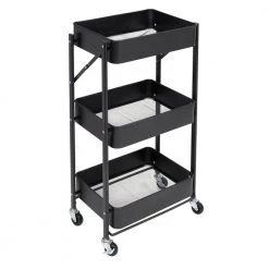 3-Tier Steel 4-Wheeled Folding Utility Cart in Black by Honey-Can-Do