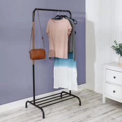 Black/Natural Steel Clothes Rack with Shoe Shelf 29.5 in. W x 61 in. H by Honey-Can-Do -Carnegy Avenue Sales black natural honey can do clothes racks gar 09569 31 1000