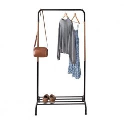 Black/Natural Steel Clothes Rack with Shoe Shelf 29.5 in. W x 61 in. H by Honey-Can-Do -Carnegy Avenue Sales black natural honey can do clothes racks gar 09569 76 1000