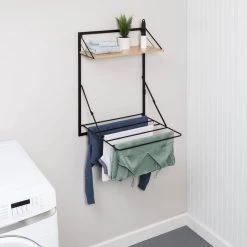 31 in. H x 24 in. W x 20 in. D Wall Mounted Drying Rack with Shelf in Black/Natural by Honey-Can-Do -Carnegy Avenue Sales black natural honey can do laundry room cabinets dry 09784 31 1000