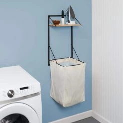 55 in. H x 18 in. W Collapsible Wall-Mounted Clothes Hamper with Canvas Laundry Bag and Wood Shelf, Black/Natural by Honey-Can-Do -Carnegy Avenue Sales black natural honey can do laundry room cabinets hmp 09783 31 1000