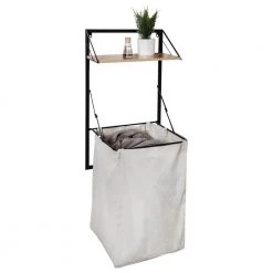 55 in. H x 18 in. W Collapsible Wall-Mounted Clothes Hamper with Canvas Laundry Bag and Wood Shelf, Black/Natural by Honey-Can-Do -Carnegy Avenue Sales black natural honey can do laundry room cabinets hmp 09783 4f 1000