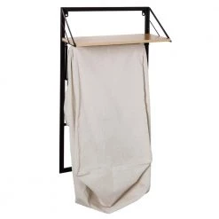 55 in. H x 18 in. W Collapsible Wall-Mounted Clothes Hamper with Canvas Laundry Bag and Wood Shelf, Black/Natural by Honey-Can-Do -Carnegy Avenue Sales black natural honey can do laundry room cabinets hmp 09783 76 1000