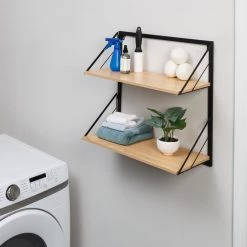 22 in. H x 24 in. W x 10 in. D 2-Tier Steel/MDF Wall or Over-the-Door Laundry Shelf in Black/Natural by Honey-Can-Do 15 22 in. H x 24 in. W x 10 in. D 2-Tier Steel/MDF Wall or Over-the-Door Laundry Shelf in Black/Natural by Honey-Can-Do -Carnegy Avenue Sales black natural honey can do laundry room cabinets shf 09785 31 1000