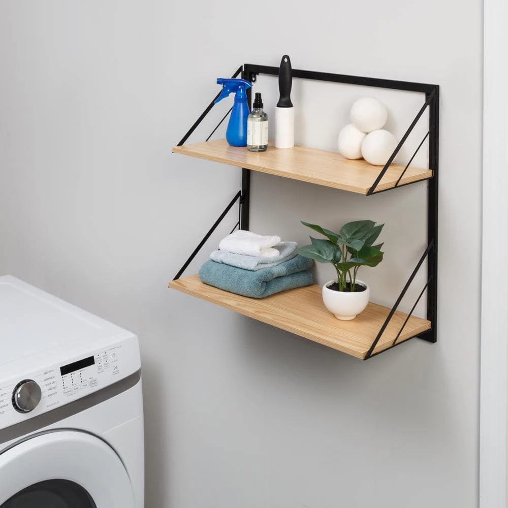 22 in. H x 24 in. W x 10 in. D 2-Tier Steel/MDF Wall or Over-the-Door Laundry Shelf in Black/Natural by Honey-Can-Do 9 22 in. H x 24 in. W x 10 in. D 2-Tier Steel/MDF Wall or Over-the-Door Laundry Shelf in Black/Natural by Honey-Can-Do - Image 7