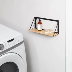 8 in. H x 18 in. W x 6 in. D Small Wall-Mounted Floating Shelf for with Black Metal Bracket in Black/Natural by Honey-Can-Do 17 8 in. H x 18 in. W x 6 in. D Small Wall-Mounted Floating Shelf for with Black Metal Bracket in Black/Natural by Honey-Can-Do -Carnegy Avenue Sales black natural honey can do laundry room cabinets shf 09787 31 1000