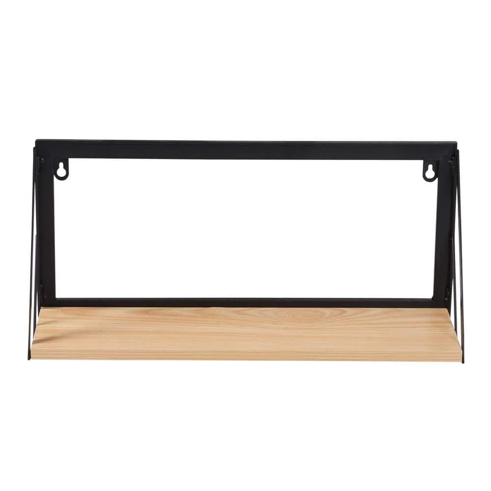 8 in. H x 18 in. W x 6 in. D Small Wall-Mounted Floating Shelf for with Black Metal Bracket in Black/Natural by Honey-Can-Do 5 8 in. H x 18 in. W x 6 in. D Small Wall-Mounted Floating Shelf for with Black Metal Bracket in Black/Natural by Honey-Can-Do - Image 3