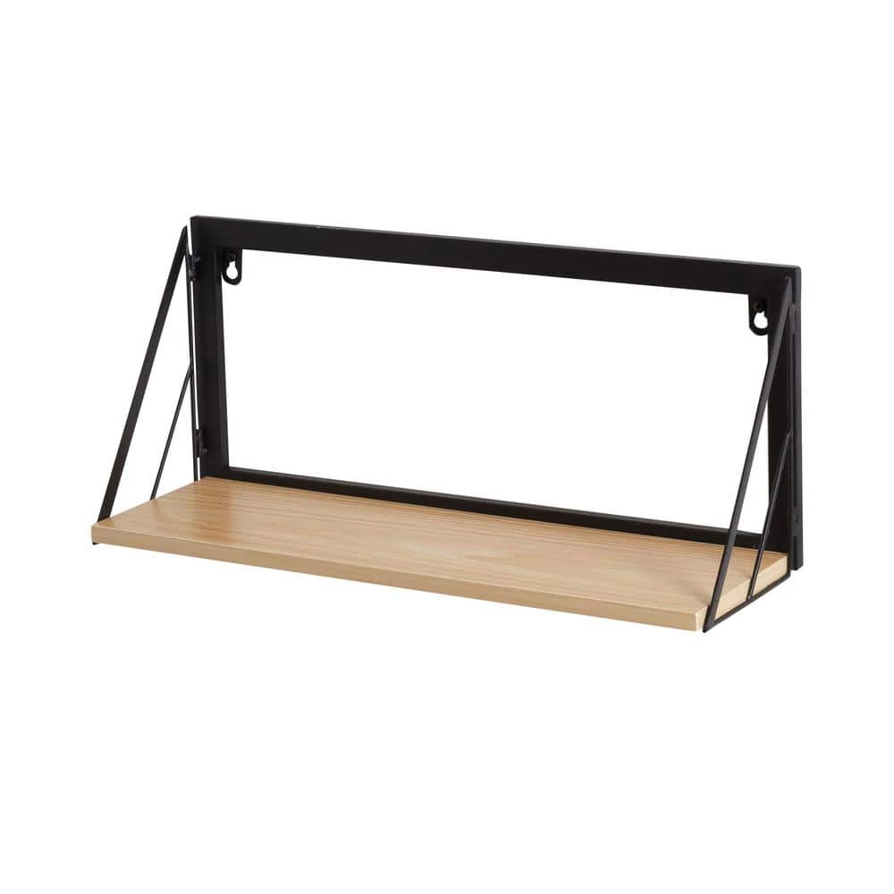 8 in. H x 18 in. W x 6 in. D Small Wall-Mounted Floating Shelf for with Black Metal Bracket in Black/Natural by Honey-Can-Do 3 8 in. H x 18 in. W x 6 in. D Small Wall-Mounted Floating Shelf for with Black Metal Bracket in Black/Natural by Honey-Can-Do