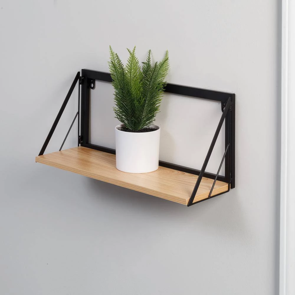 8 in. H x 18 in. W x 6 in. D Small Wall-Mounted Floating Shelf for with Black Metal Bracket in Black/Natural by Honey-Can-Do 9 8 in. H x 18 in. W x 6 in. D Small Wall-Mounted Floating Shelf for with Black Metal Bracket in Black/Natural by Honey-Can-Do - Image 7