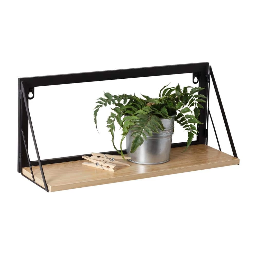 8 in. H x 18 in. W x 6 in. D Small Wall-Mounted Floating Shelf for with Black Metal Bracket in Black/Natural by Honey-Can-Do 4 8 in. H x 18 in. W x 6 in. D Small Wall-Mounted Floating Shelf for with Black Metal Bracket in Black/Natural by Honey-Can-Do - Image 2