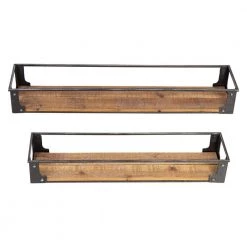 Black/Rustic Steel and Wood Floating Decorative Wall Shelves (Set of 2) by Honey-Can-Do -Carnegy Avenue Sales black rustic honey can do decorative shelving shf 09343 1f 1000