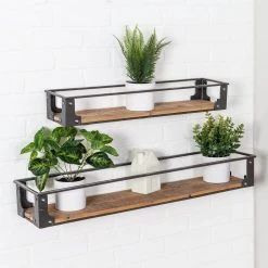 Black/Rustic Steel and Wood Floating Decorative Wall Shelves (Set of 2) by Honey-Can-Do -Carnegy Avenue Sales black rustic honey can do decorative shelving shf 09343 31 1000