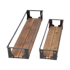 Black/Rustic Steel and Wood Floating Decorative Wall Shelves (Set of 2) by Honey-Can-Do -Carnegy Avenue Sales black rustic honey can do decorative shelving shf 09343 44 1000