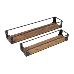 Black/Rustic Steel and Wood Floating Decorative Wall Shelves (Set of 2) by Honey-Can-Do