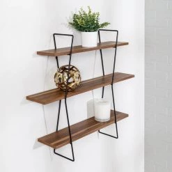 6.7 in. D x 31.5 in. W x 27.6 in. H Black/Rustic Steel and Wood 3-Tier Decorative Metal Wall Shelves by Honey-Can-Do -Carnegy Avenue Sales black rustic honey can do decorative shelving shf 09344 31 1000