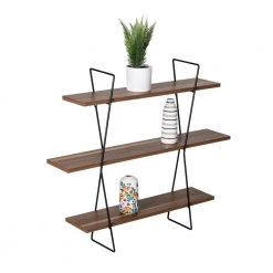 6.7 in. D x 31.5 in. W x 27.6 in. H Black/Rustic Steel and Wood 3-Tier Decorative Metal Wall Shelves by Honey-Can-Do -Carnegy Avenue Sales black rustic honey can do decorative shelving shf 09344 c3 1000