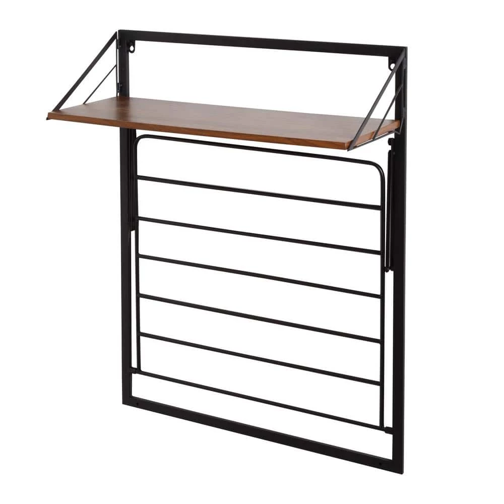 Laundry Room Makeover 24 in. W x 31 in. H Melamine and Steel Wall-Mounted Folding Drying Rack in Black/Walnut by Honey-Can-Do 6 Laundry Room Makeover 24 in. W x 31 in. H Melamine and Steel Wall-Mounted Folding Drying Rack in Black/Walnut by Honey-Can-Do - Image 4