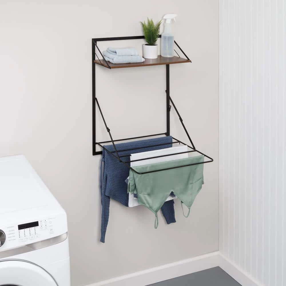 Laundry Room Makeover 24 in. W x 31 in. H Melamine and Steel Wall-Mounted Folding Drying Rack in Black/Walnut by Honey-Can-Do 10 Laundry Room Makeover 24 in. W x 31 in. H Melamine and Steel Wall-Mounted Folding Drying Rack in Black/Walnut by Honey-Can-Do - Image 8