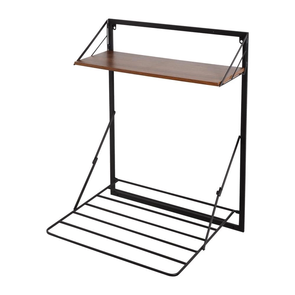 Laundry Room Makeover 24 in. W x 31 in. H Melamine and Steel Wall-Mounted Folding Drying Rack in Black/Walnut by Honey-Can-Do 4 Laundry Room Makeover 24 in. W x 31 in. H Melamine and Steel Wall-Mounted Folding Drying Rack in Black/Walnut by Honey-Can-Do - Image 2