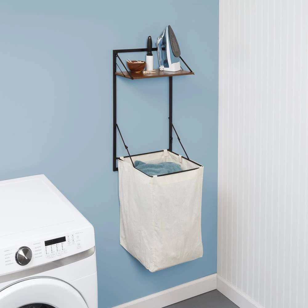 Laundry Room Makeover Black/Walnut Collapsible Melamine/Steel Hanging Hamper with Shelf by Honey-Can-Do 10 Laundry Room Makeover Black/Walnut Collapsible Melamine/Steel Hanging Hamper with Shelf by Honey-Can-Do - Image 8