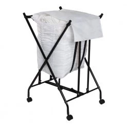 Black/White Single Bounce Back No Bend Laundry Hamper with Wheels by Honey-Can-Do