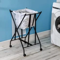 Black/White Single Bounce Back No Bend Laundry Hamper with Wheels by Honey-Can-Do 16 Black/White Single Bounce Back No Bend Laundry Hamper with Wheels by Honey-Can-Do -Carnegy Avenue Sales black white honey can do hampers hmp 09748 76 1000