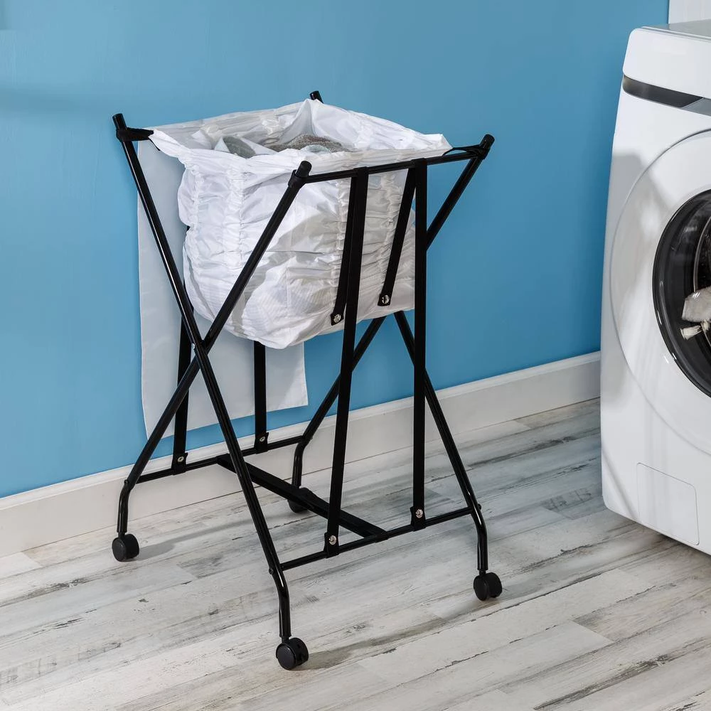 Black/White Single Bounce Back No Bend Laundry Hamper with Wheels by Honey-Can-Do 9 Black/White Single Bounce Back No Bend Laundry Hamper with Wheels by Honey-Can-Do - Image 7