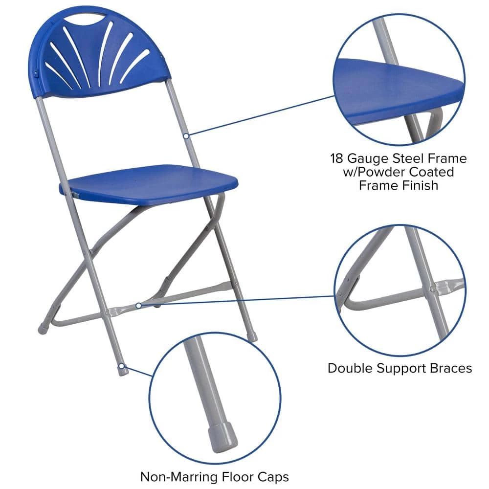 Blue Plastic Seat with Metal Frame Folding Chair (Set of 2) by Carnegy Avenue 8 Blue Plastic Seat with Metal Frame Folding Chair (Set of 2) by Carnegy Avenue - Image 6