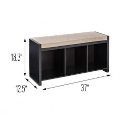 18.3 in. H x 37 in. W x 12.5 in. D MDF Shoe Storage Bench with Cushion in Black by Honey-Can-Do -Carnegy Avenue Sales brown honey can do shoe storage benches shf 09545 1f 1000