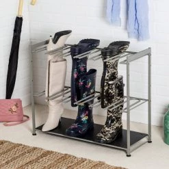 Silver Steel Entryway or Closet Hanging Boot Storage and Drying Rack by Honey-Can-Do -Carnegy Avenue Sales brown honey can do shoe trees boot shapers sho 09223 31 1000