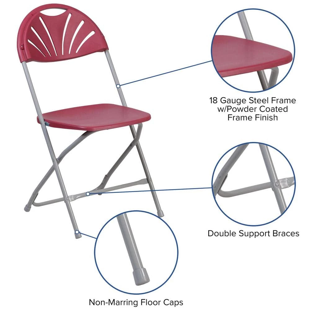 Burgundy Plastic Seat Outdoor Safe Folding Chair by Carnegy Avenue 8 Burgundy Plastic Seat Outdoor Safe Folding Chair by Carnegy Avenue - Image 6