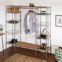 Chrome Steel Clothes Rack 67.52 in. W x 68.11 in. H by Honey-Can-Do 7 Chrome Steel Clothes Rack 67.52 in. W x 68.11 in. H by Honey-Can-Do -Carnegy Avenue Sales chrome brown honey can do clothes racks wrd 09135 31 1000