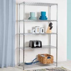 Chrome 5-Tier Metal Wire Shelving Unit (18 in. D x 42 in. W x 72 in. H) by Honey-Can-Do -Carnegy Avenue Sales chrome honey can do freestanding shelving units shf 01441 31 1000