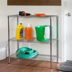 Chrome 3-Tier Heavy Duty Adjustable Steel Garage Storage Shelving Unit (35.98 in. W x 36.61 in. H x 14.02 in. D) by Honey-Can-Do -Carnegy Avenue Sales chrome honey can do freestanding shelving units shf 09367 31 1000