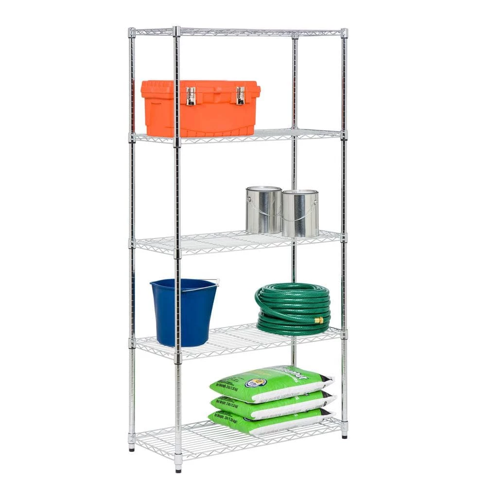 Chrome 5-Tier Adjustable Rolling Steel Garage Storage Shelving Unit (36 in. W x 72 in. H x 18 in. D) by Honey-Can-Do 5 Chrome 5-Tier Adjustable Rolling Steel Garage Storage Shelving Unit (36 in. W x 72 in. H x 18 in. D) by Honey-Can-Do - Image 3