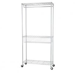 Rolling Laundry Clothes Rack with Shelves, Chrome by Honey-Can-Do 14 Rolling Laundry Clothes Rack with Shelves, Chrome by Honey-Can-Do -Carnegy Avenue Sales chrome honey can do laundry baskets shf 04272 a0 1000